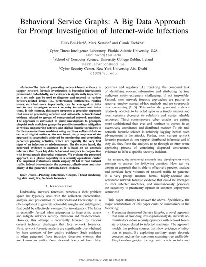 First-page preview of Behavioral Service Graphs: A Big Data Approach for Prompt Investigation of Internet-wide Infections
