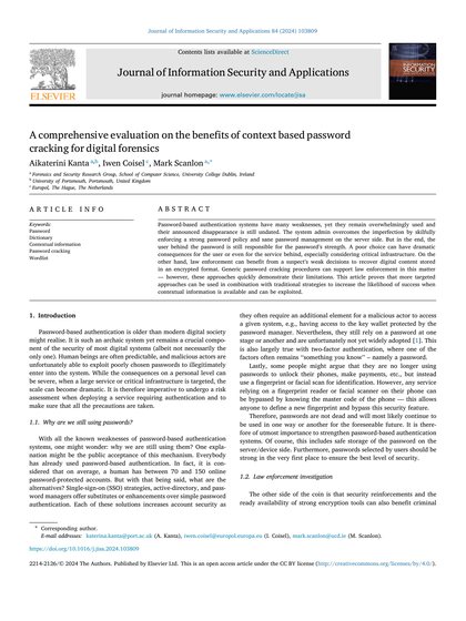 First-page preview of A Comprehensive Evaluation on the Benefits of Context Based Password Cracking for Digital Forensics